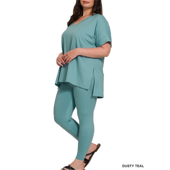 Tops - Plus brushed dty microfiber Top & Legging Set Dusty Teal NEW